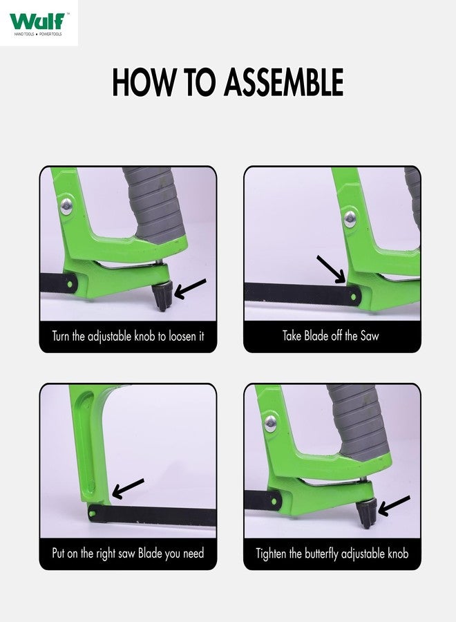 WULF 12 Inch Adjustable Hacksaw Frame (Green) | Heavy Duty Steel Frame with Ergonomic Handle | Compatible with Standard Hacksaw Blades | Ideal for Metal, Wood & Plastic Cutting | Hand Tool - Image 5